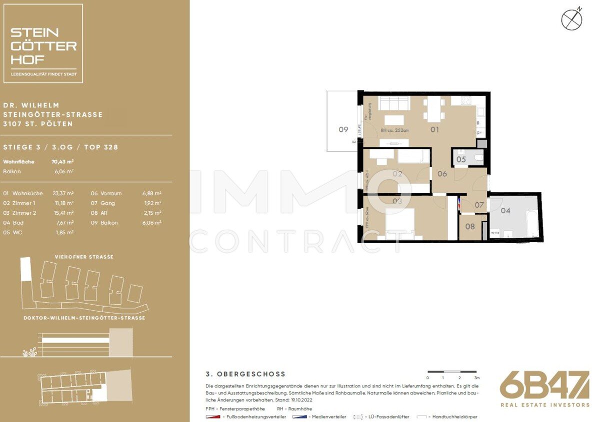 Wohnung zum Kauf provisionsfrei 261.300 € 3 Zimmer 70,4 m²<br/>Wohnfläche 3.<br/>Geschoss St. Pölten St.Pölten 3100