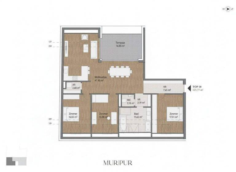 Wohnung zum Kauf - Erstbezug 827.937 € 4 Zimmer 123,8 m² 5. Geschoss Lagergasse Gries Graz,05.Bez.:Gries 8020