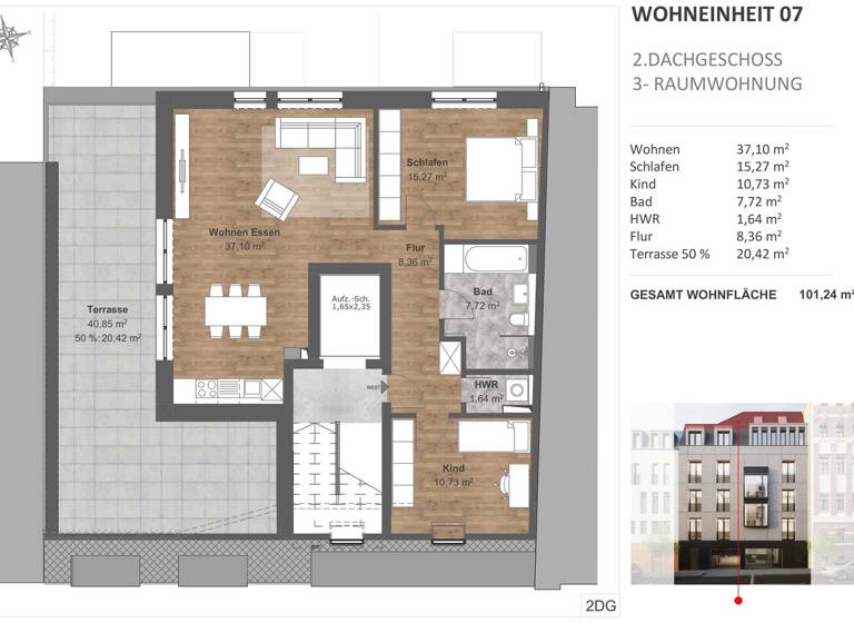 Maisonette zum Kauf provisionsfrei 685.500 € 3 Zimmer 101,2 m² 5. Geschoss Hechtstraße 69 Leipziger Vorstadt Dresden 01097