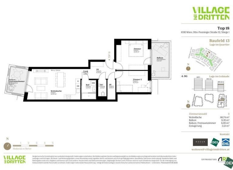 Terrassenwohnung zum Kauf - Erstbezug 506.000 € 3 Zimmer 66,7 m² 4. Geschoss Otto-Preminger-Straße Wien 1030