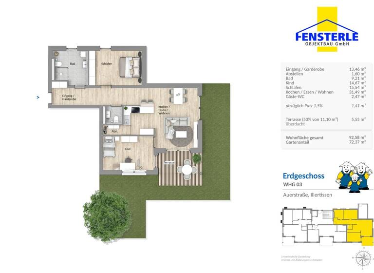 Wohnung zum Kauf provisionsfrei 509.000 € 3,5 Zimmer 92,6 m²<br/>Wohnfläche EG<br/>Geschoss Illertissen Illertissen 89257