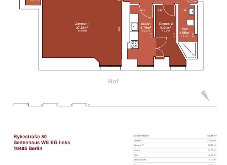 Wohnung zur Miete 1.274 € 2 Zimmer 52 m² frei ab sofort Rykestr. 50 Prenzlauer Berg Berlin 10405
