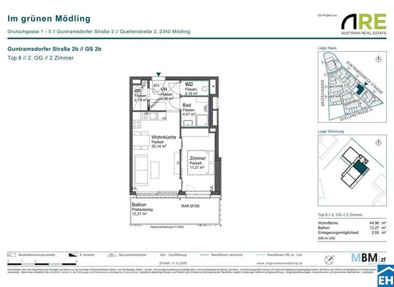 Wohnung zum Kauf - Erstbezug provisionsfrei 309.800 € 2 Zimmer 45 m² 2. Geschoss Guntramsdorfer Straße 2b Mödling 2340