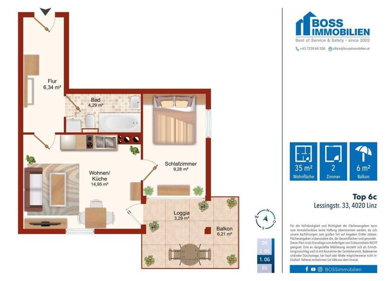 Wohnung zur Miete 541 € 2 Zimmer 34,9 m² 1. Geschoss Lessingstraße 33 Linz 4020
