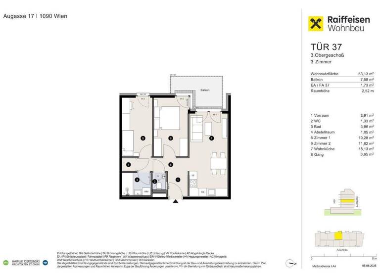 Terrassenwohnung zum Kauf - Erstbezug provisionsfrei 535.300 € 3 Zimmer 53,1 m² 3. Geschoss Augasse Wien,Alsergrund 1090