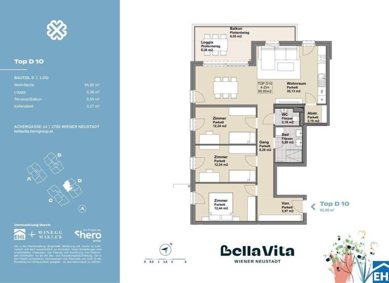 Wohnung zum Kauf - Erstbezug 409.900 € 4 Zimmer 95,9 m² 1. Geschoss Ackergasse Wiener Neustadt 2700