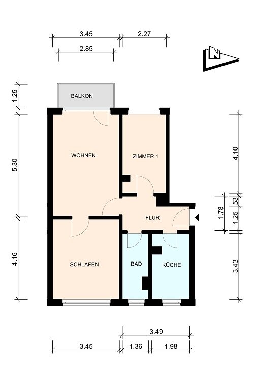 Wohnung zur Miete 316 € 2,5 Zimmer 58,4 m²<br/>Wohnfläche 3.<br/>Geschoss Fritz-Reuter-Platz 19 Warin Warin 19417