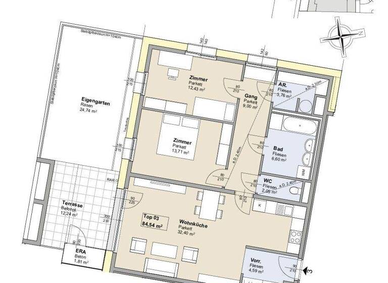 Wohnung zur Miete - Erstbezug 1.368 € 3 Zimmer 84,5 m² frei ab sofort Wolkersdorf im Weinviertel / Obersdorf 2120