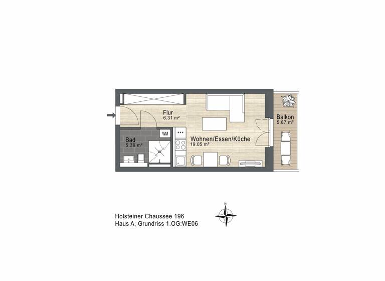 Studio zum Kauf - Neubau 233.300 € 1 Zimmer 33,7 m² 1. Geschoss Holsteiner Chaussee 196 Schnelsen Hamburg 22457