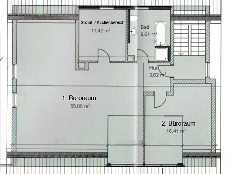 Büro zur Miete 1.100 € 3 Zimmer 96 m² Bürofläche Deutenbach Stein 90547