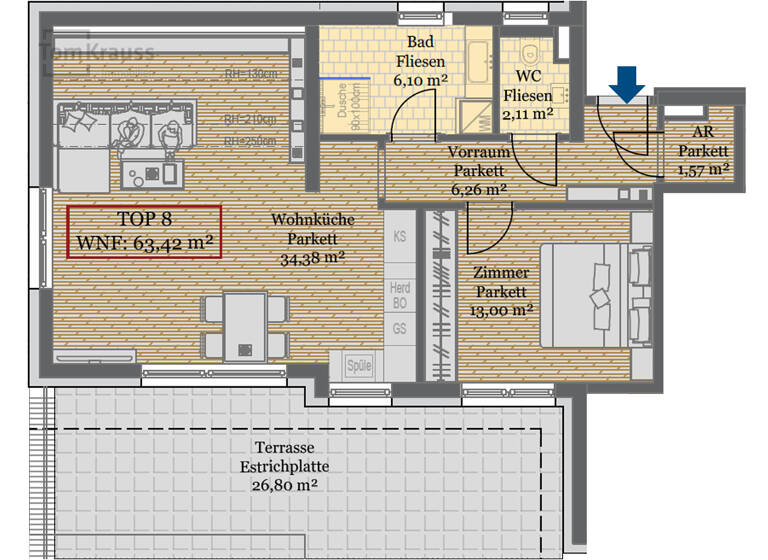 Wohnung zum Kauf - Erstbezug provisionsfrei 511.500 € 2 Zimmer 63,4 m² 2. Geschoss Wien 1220