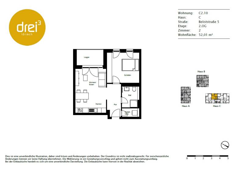 Wohnung zur Miete 855 € 2 Zimmer 51,9 m² 2. Geschoss frei ab 01.05.2026 Beliststraße 5 Haagen Lörrach 79541
