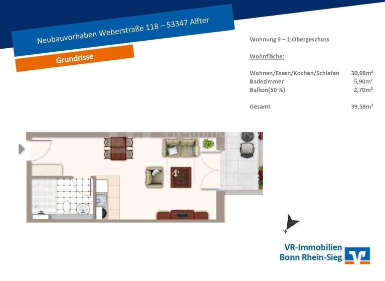 Studio zum Kauf - Erstbezug provisionsfrei 197.000 € 1 Zimmer 39,6 m² Weberstraße 118 Alfter 53347