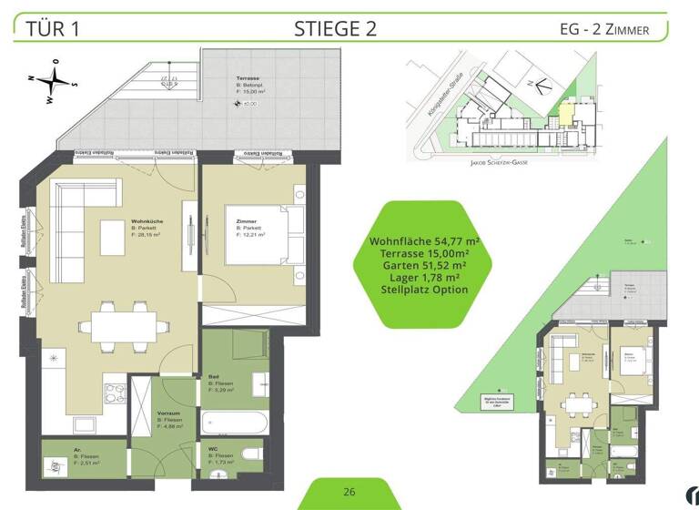 Wohnung zum Kauf 350.600 € 2 Zimmer 54,8 m² EG Königstetter Straße 66 - 68 Tulln an der Donau 3430