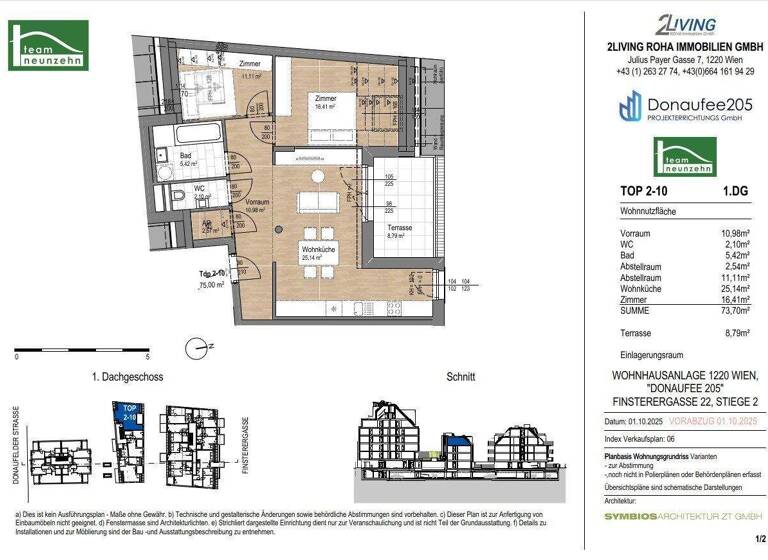 Wohnung zum Kauf - Erstbezug 383.000 € 3 Zimmer 73,7 m² 5. Geschoss Donaufelder Straße 205 Wien 1220