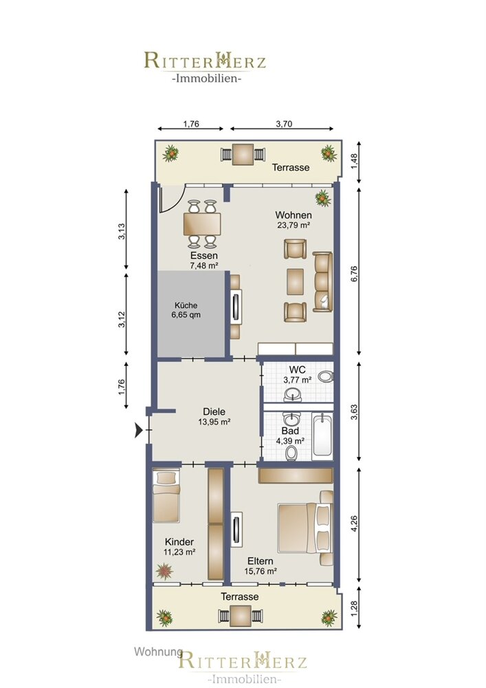 Wohnung zur Miete 1.588 € 3 Zimmer 96,1 m²<br/>Wohnfläche 1.<br/>Geschoss Neuhadern München 81375