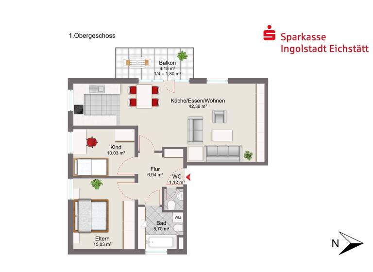 Wohnung zum Kauf 489.000 € 3 Zimmer 85,6 m² 1. Geschoss Gaimersheim 85080