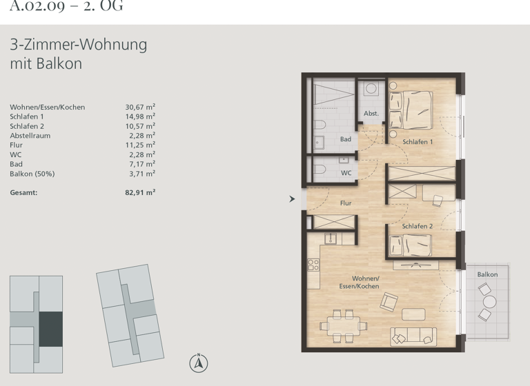 Wohnung zum Kauf 410.404 € 3 Zimmer 82 m²<br/>Wohnfläche 2.<br/>Geschoss Waldshut Waldshut 79761