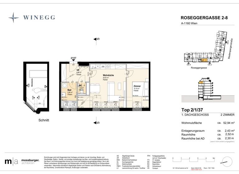 Wohnung zum Kauf - Erstbezug 347.400 € 2 Zimmer 52,9 m² 6. Geschoss Roseggergasse 2-8 Wien 1160