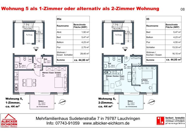 Wohnung zum Kauf provisionsfrei 206.800 € 2 Zimmer 44 m²<br/>Wohnfläche 1.<br/>Geschoss Sudetenstraße 7 Unterlauchringen Unterlauchringen 79787
