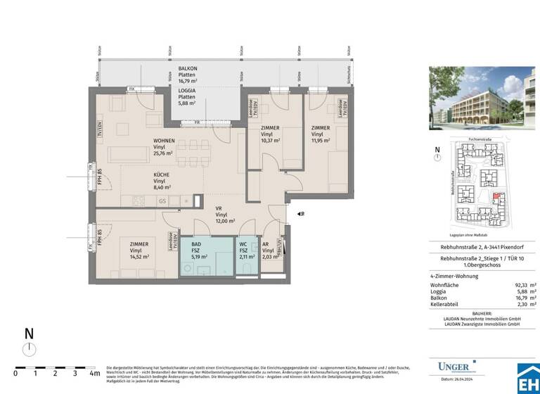 Wohnung zur Miete - Erstbezug 957 € 4 Zimmer 92,3 m² 1. Geschoss Rebhuhnstraße Pixendorf 3451