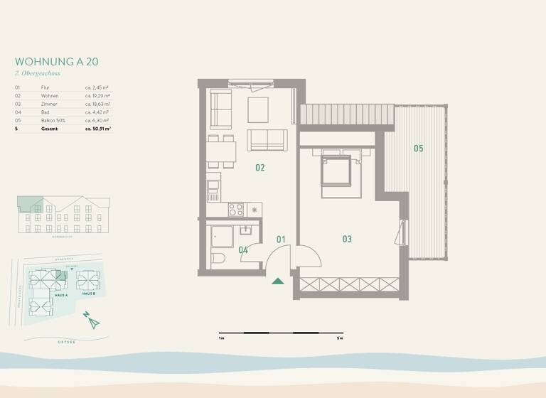 Wohnung zum Kauf provisionsfrei 375.000 € 2 Zimmer 50,9 m²<br/>Wohnfläche Dachgeschoss<br/>Geschoss Pelzerhaken Neustadt in Holstein 23730