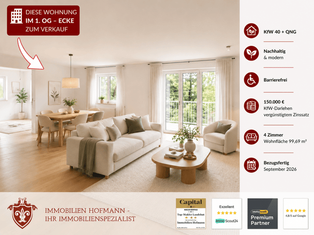 Wohnung zum Kauf - Erstbezug provisionsfrei 398.760 € 4 Zimmer 99,7 m² 1. Geschoss Mammingerschwaigen Mamming 94437