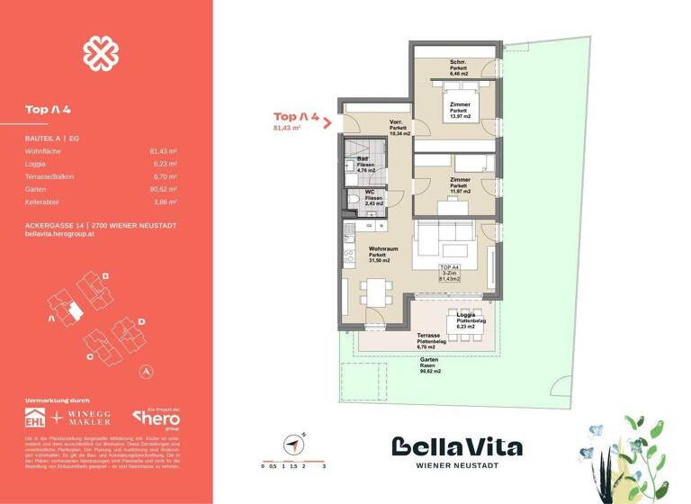 Wohnung zum Kauf provisionsfrei 389.900 € 3 Zimmer 81,4 m² EG Ackergasse 14 Wiener Neustadt 2700
