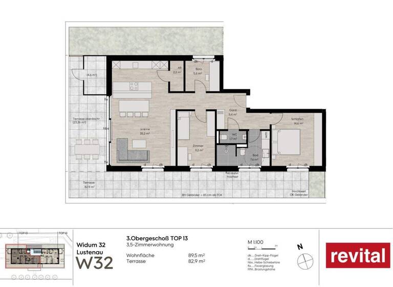Terrassenwohnung zum Kauf - Erstbezug 925.000 € 3,5 Zimmer 90 m² 3. Geschoss Widum 32 Lustenau 6890