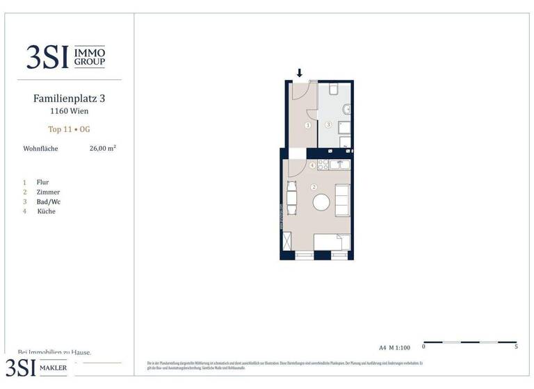 Studio zum Kauf 135.000 € 1 Zimmer 26 m² 1. Geschoss Familienplatz 3 Wien 1160