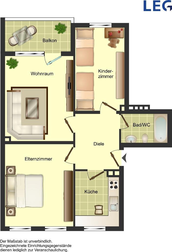 Wohnung zur Miete 479 € 3 Zimmer 57 m²<br/>Wohnfläche EG<br/>Geschoss 15.12.2024<br/>Verfügbarkeit Jahnstraße 38 Lönsstraße Bocholt 46397