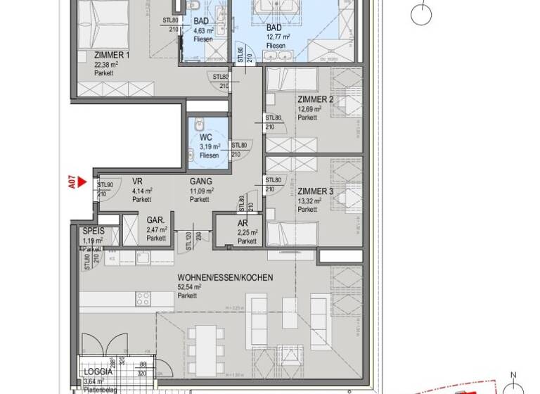 Wohnung zum Kauf - Erstbezug 948.100 € 4 Zimmer 142,7 m² 2. Geschoss Helenenstraße 1 Baden 2500
