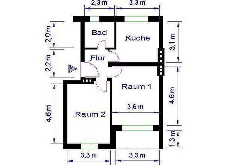 Wohnung zur Miete 349 € 2 Zimmer 56,3 m² 1. Geschoss Curiestr. 13 Neue Neustadt Magdeburg 39124