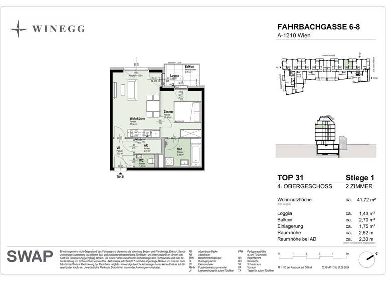 Wohnung zum Kauf - Erstbezug provisionsfrei 289.900 € 2 Zimmer 41,8 m² 4. Geschoss Fahrbachgasse 6-8 Wien 1210
