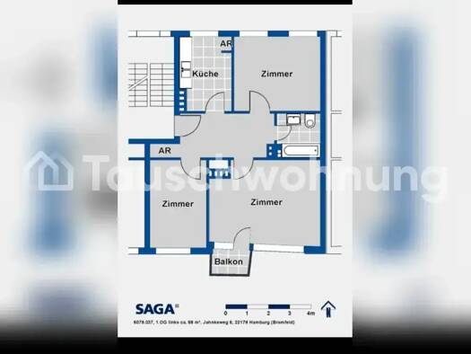 Wohnung zur Miete Tauschwohnung 580 € 3 Zimmer 67 m² 2. Geschoss Bramfeld Hamburg 22179