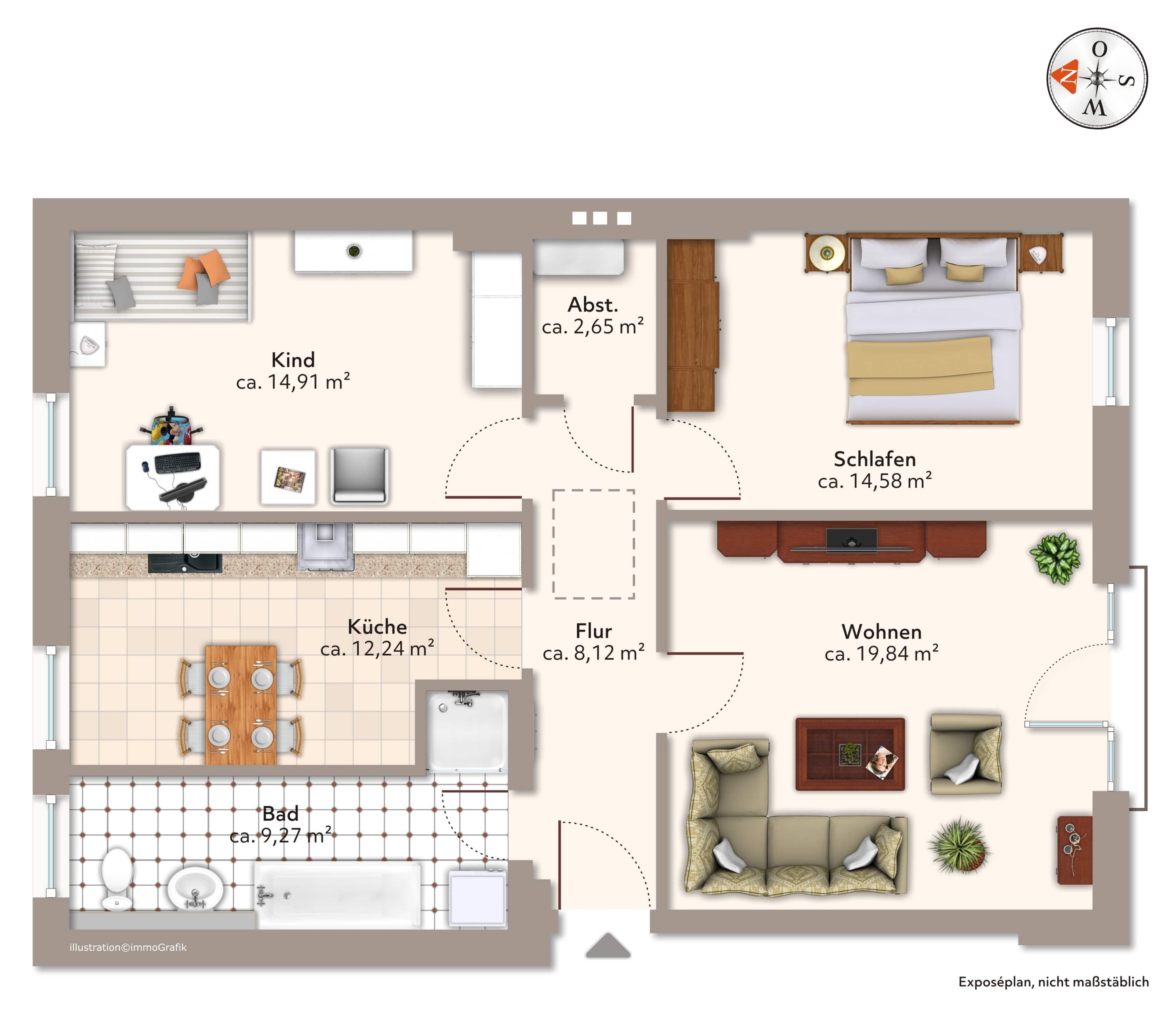 Wohnung zur Miete 490 € 3 Zimmer 81,6 m²<br/>Wohnfläche 3.<br/>Geschoss ab sofort<br/>Verfügbarkeit Wolfenbütteler Straße 14 Wormser Platz Magdeburg 39112