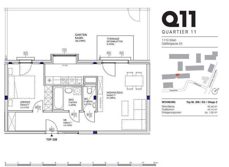 Wohnung zur Miete 827 € 2 Zimmer 56,5 m² Gattergasse 2A Wien 1110