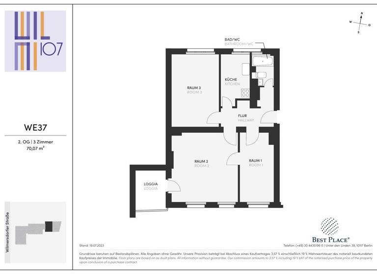 Wohnung zum Kauf 405.000 € 3 Zimmer 70,1 m²<br/>Wohnfläche 2.<br/>Geschoss Wilmersdorfer Straße 107c Charlottenburg Berlin 10629