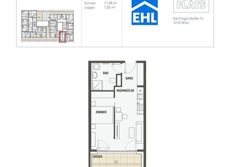 Wohnung zum Kauf - Erstbezug 223.250 € 1,5 Zimmer 37,6 m² 2. Geschoss Edi-Finger-Straße Wien 1210