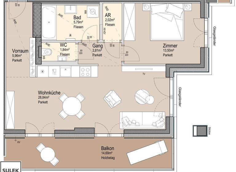 Wohnung zur Miete - Erstbezug 1.295 € 2 Zimmer 60,8 m² 7. Geschoss Wien 1020