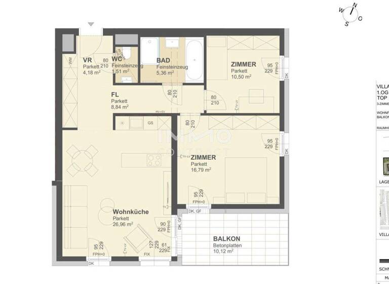 Terrassenwohnung zur Miete - Erstbezug 1.187 € 3 Zimmer 74,1 m² 1. Geschoss Krems an der Donau 3500