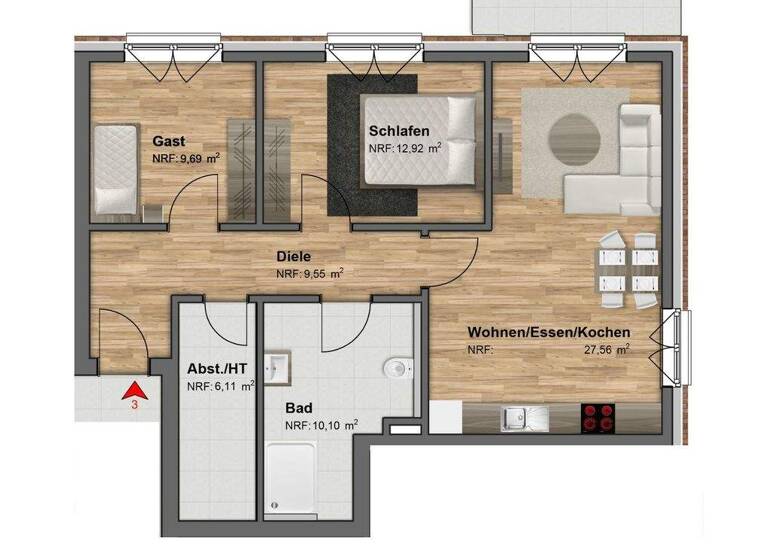 Wohnung zum Kauf 326.000 € 3 Zimmer 82 m² 1. Geschoss Groß Mackenstedt Stuhr 28816