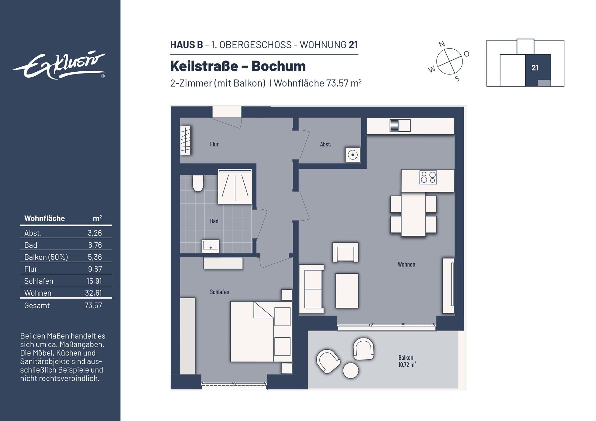 Wohnung zum Kauf provisionsfrei 299.000 € 2 Zimmer 73,6 m²<br/>Wohnfläche Linden Bochum 44879