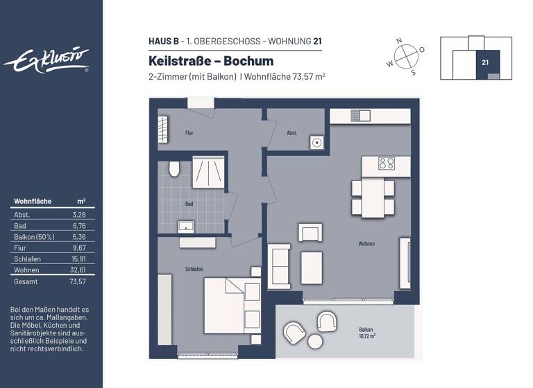 Wohnung zum Kauf provisionsfrei 309.000 € 2 Zimmer 73,6 m²<br/>Wohnfläche Linden Bochum 44879