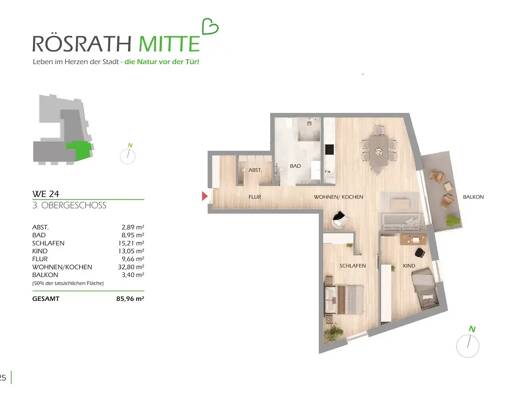 Wohnung zum Kauf provisionsfrei 498.900 € 3 Zimmer 86 m² 3. Geschoss Rösrath Rösrath 51503