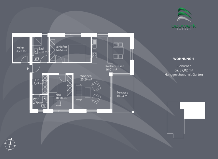 Terrassenwohnung zum Kauf - Erstbezug provisionsfrei 349.900 € 3 Zimmer 87 m² EG Sonnenstrasse 40 Thyrnau 94136