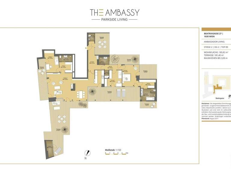 Penthouse zum Kauf - Erstbezug 3.950.000 € 4 Zimmer 185,8 m² 7. Geschoss Beatrixgasse Wien 1030