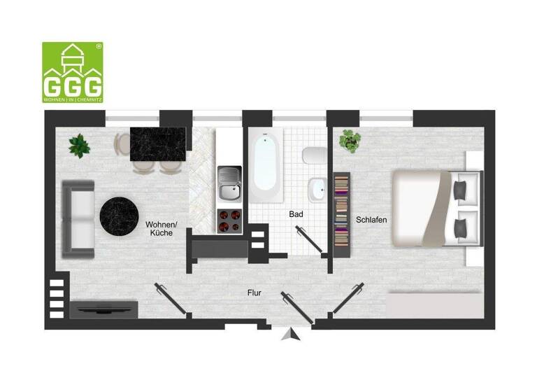 Wohnung zur Miete 179 € 2 Zimmer 32,7 m² EG frei ab 16.03.2026 Dorfstr. 21 Grüna Chemnitz OT Grüna 09224