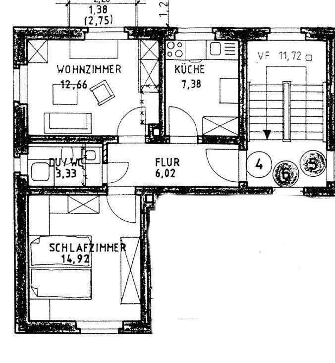 Wohnung zur Miete 250 € 2 Zimmer 46,1 m²<br/>Wohnfläche 1.<br/>Geschoss ab sofort<br/>Verfügbarkeit Bachstraße 1 Ostvorstadt Plauen 08527