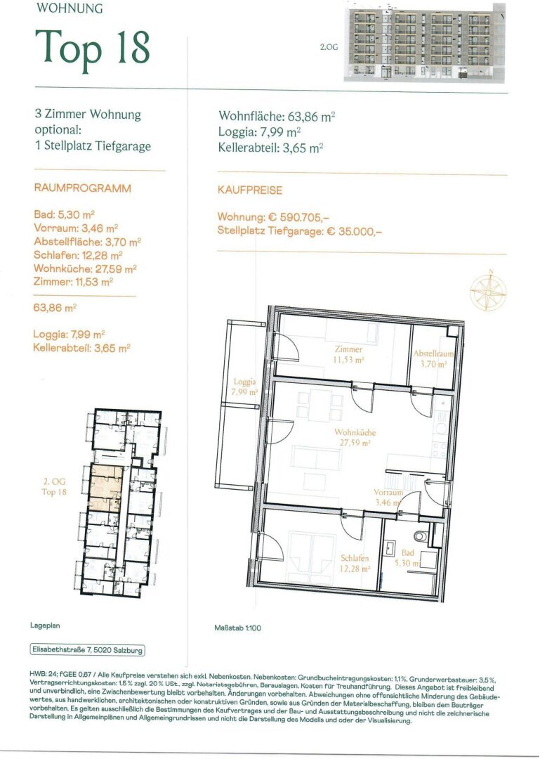 Wohnung zum Kauf 590.705 € 3 Zimmer 63,9 m²<br/>Wohnfläche Salzburg Salzburg 5020